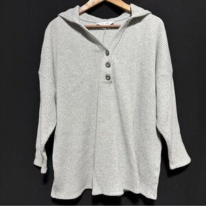 Waffle Knit Hoodie Henley | Oversized Cozy Loungecore Minimalist 3X Cozycore